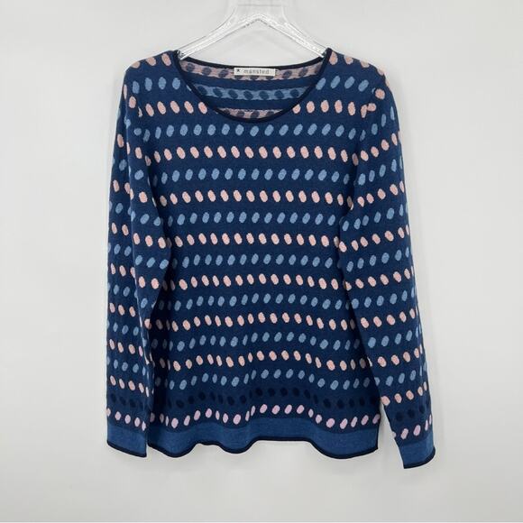 Mansted sweater merino wool blend navy blue tan geometric print pullover XL - Picture 8 of 8
